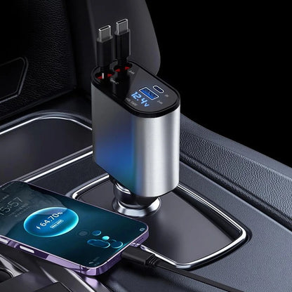 4-in-1 Retractable Car Charger – شاحن سيارة سريع بكابلات قابلة للسحب