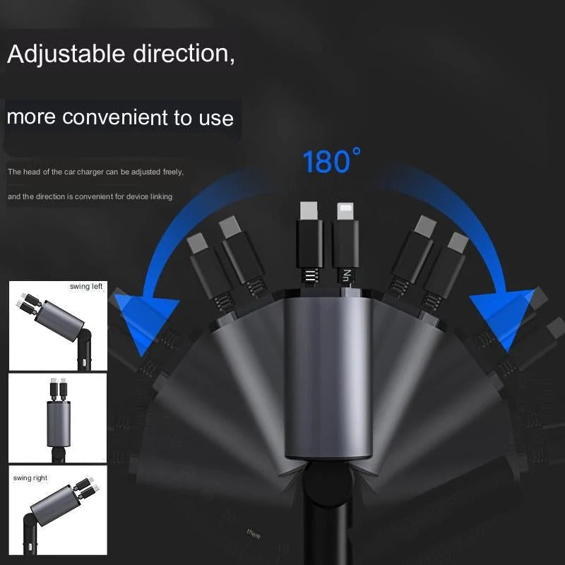 4-in-1 Retractable Car Charger – شاحن سيارة سريع بكابلات قابلة للسحب