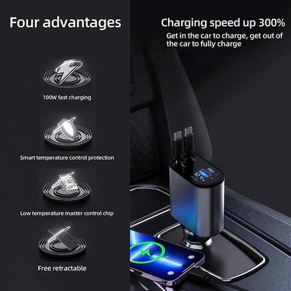 4-in-1 Retractable Car Charger – شاحن سيارة سريع بكابلات قابلة للسحب